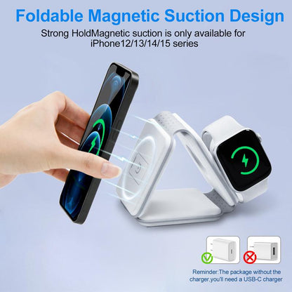 EFAITHFIX Wireless Charger, 3 in 1 Wireless Charging Station, Fast Wireless Charging Stand for Iphone 15 Proseries for Apple Watch SE for Airpods Pro (White) 3 in Foldable Multidevice 3 in Cable Folding Black Magnetic Electronic Adjustable Protection