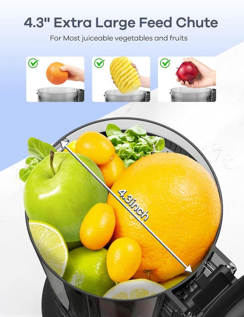 Syvio Juicer Machines, Cold Press Juicer with Large Feed Chute for Whole Fruits & Vegetables