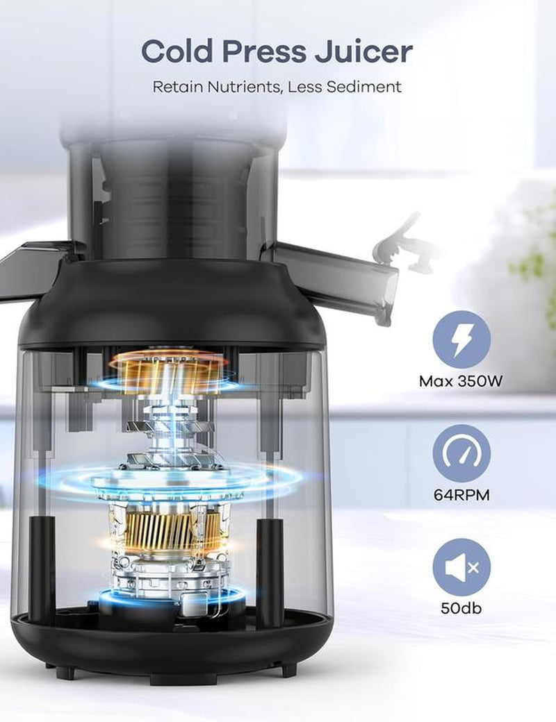 Syvio Juicer Machines, Cold Press Juicer with Large Feed Chute for Whole Fruits & Vegetables