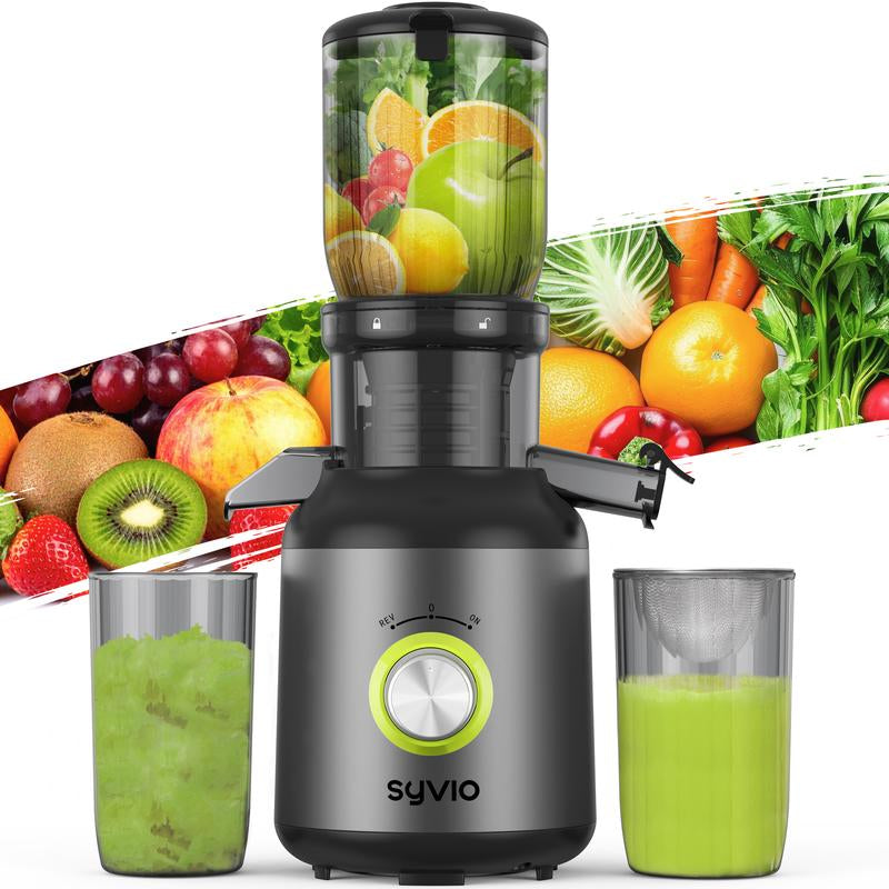 Syvio Juicer Machines, Cold Press Juicer with Large Feed Chute for Whole Fruits & Vegetables