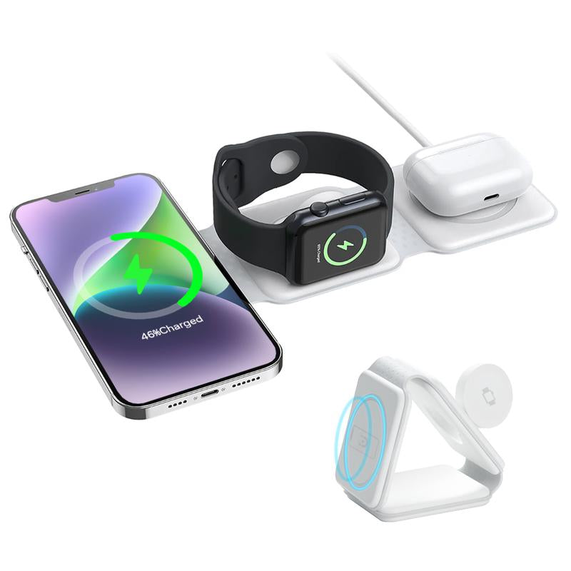 EFAITHFIX Wireless Charger, 3 in 1 Wireless Charging Station, Fast Wireless Charging Stand for Iphone 15 Proseries for Apple Watch SE for Airpods Pro (White) 3 in Foldable Multidevice 3 in Cable Folding Black Magnetic Electronic Adjustable Protection