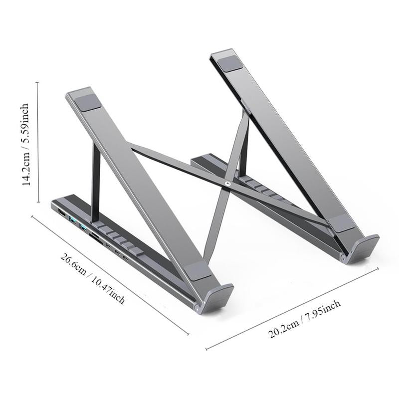 Multifunctional Laptop Holder Stand with HDMI & USB-C Port, 8-In-1
