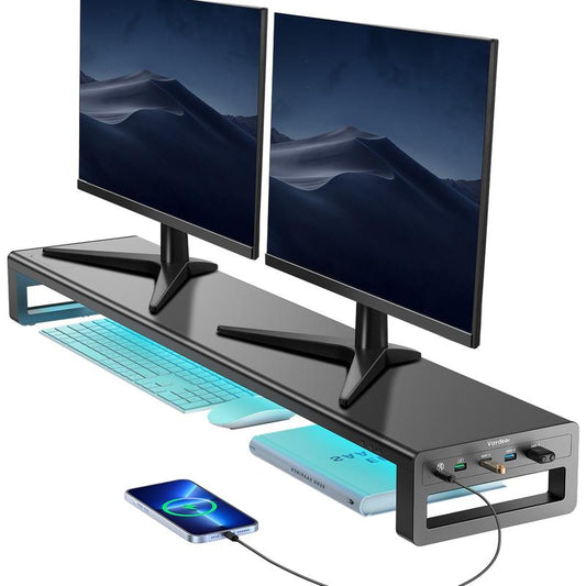 Dual Monitor Stand with Wireless Charging and 4 USB Ports