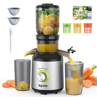 Syvio Juicer Machines, Cold Press Juicer with Large Feed Chute for Whole Fruits & Vegetables