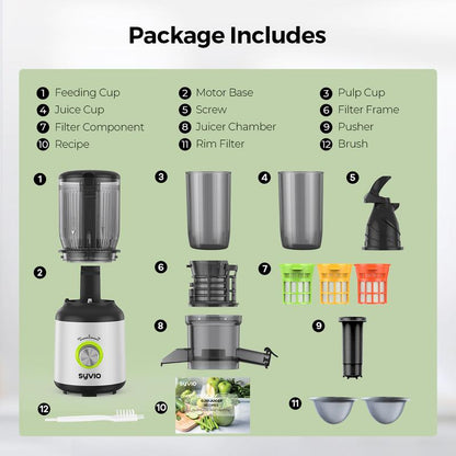 Syvio Juicer Machines, Cold Press Juicer with Large Feed Chute for Whole Fruits & Vegetables